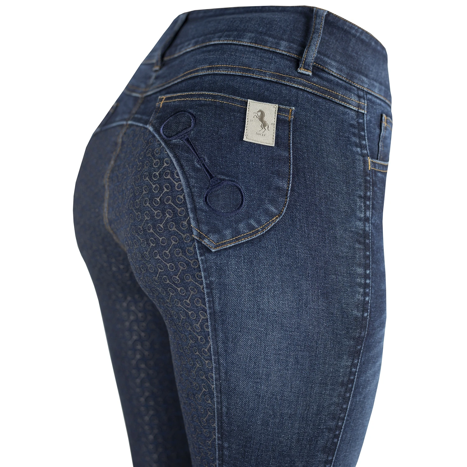 Horze Kaia Damen Reithose Aus Vollbesatz In Jeansoptik Mit Silikon Grip Und Hohem Bund 6 Horze Kaia Damen Reithose Aus Vollbesatz In Jeansoptik Mit Silikon Grip Und Hohem Bund – Bild 4